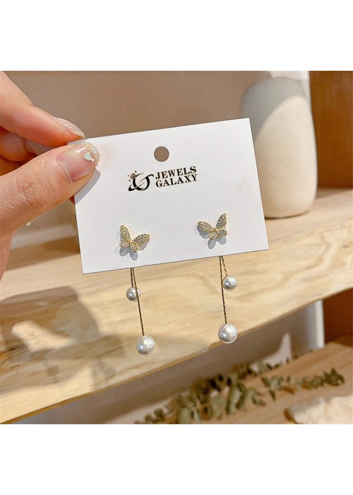 Jewels Galaxy Gold Plated Korean AD studded Ear Cuff with Butterfly Pearl Drop Earrings