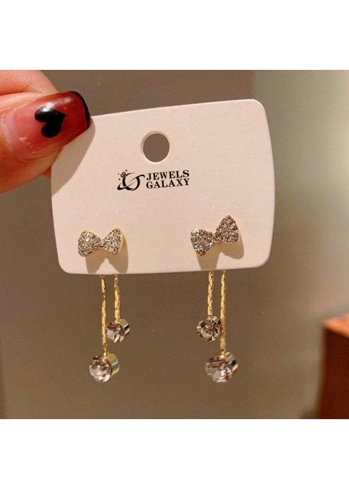 Jewels Galaxy Gold Plated Beautiful Korean Bow Tie themed AD Drop Earrings