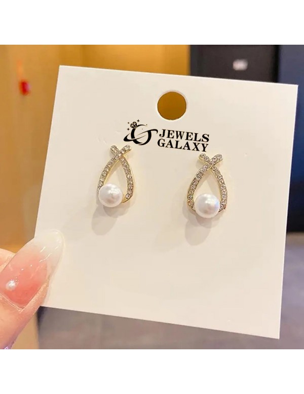 Jewels Galaxy Gold Plated Trending Korean Full Stone Quirky Pearl Stud Earrings