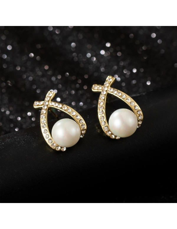 Jewels Galaxy Gold Plated Trending Korean Full Stone Quirky Pearl Stud Earrings