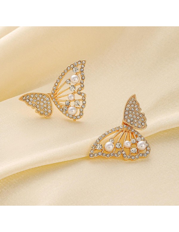 Jewels Galaxy Gold Plated Korean AD Studded Ear Cuff With Butterfly Stud Earrings