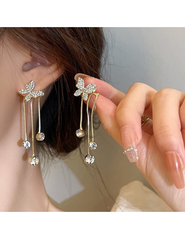 Jewels Galaxy Gold Plated Korean AD Ear Cuffs With Butterfly Stud Earrings