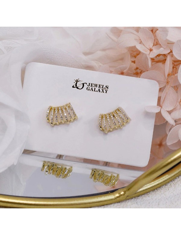 Jewels Galaxy Gold Plated Korean 7 Lines AD Studded Stud Earrings
