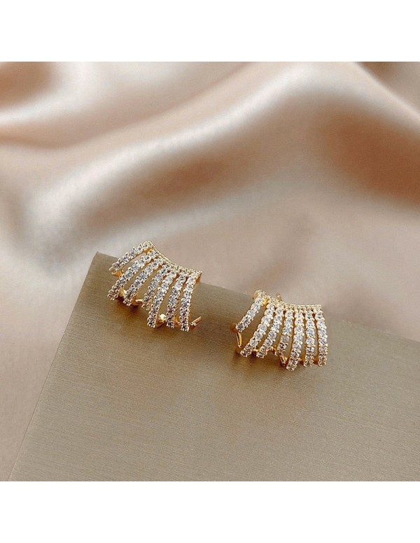 Jewels Galaxy Gold Plated Korean 7 Lines AD Studded Stud Earrings