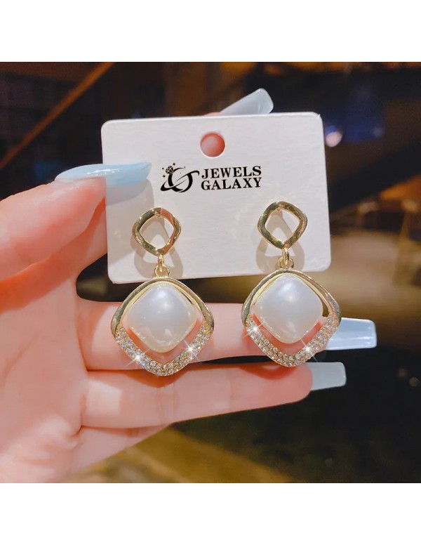 Jewels Galaxy Gold Plated Beautiful Korean AD - Pearl Geometrical Drop Earrings
