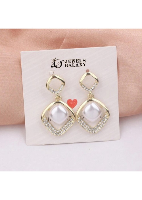 Jewels Galaxy Gold Plated Beautiful Korean AD - Pearl Geometrical Drop Earrings