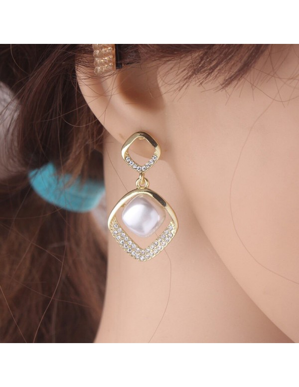 Jewels Galaxy Gold Plated Beautiful Korean AD - Pearl Geometrical Drop Earrings