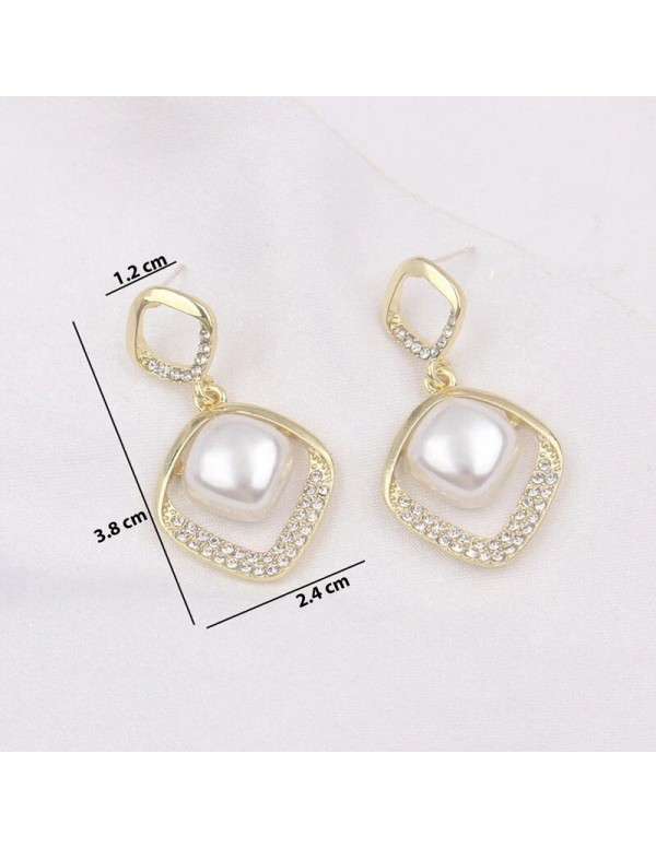 Jewels Galaxy Gold Plated Beautiful Korean AD - Pearl Geometrical Drop Earrings