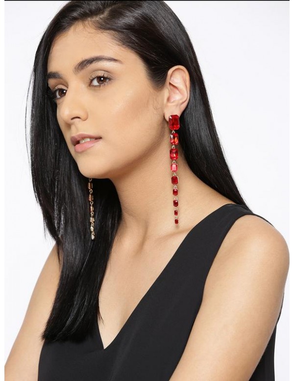 Jewels Galaxy Red Luxuria Gold-Plated Handcrafted Contemporary Drop Earrings 9544