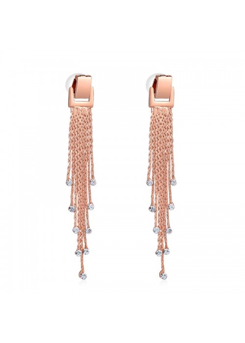 Jewels Galaxy Rose Gold-Plated Luxuria Stone-Studded Tasseled Handcrafted Drop Earrings  9553
