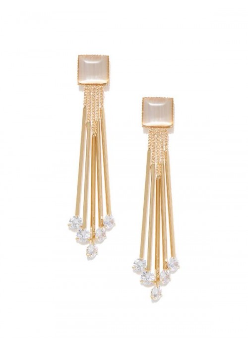 Jewels Galaxy Off-White Luxuria Gold-Plated Tasselled Handcrafted Drop Earrings 9562