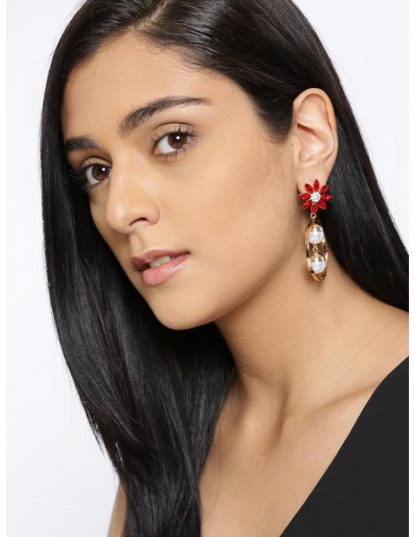 Jewels Galaxy Red Luxuria Gold-Plated Handcrafted Floral Drop Earrings 9582