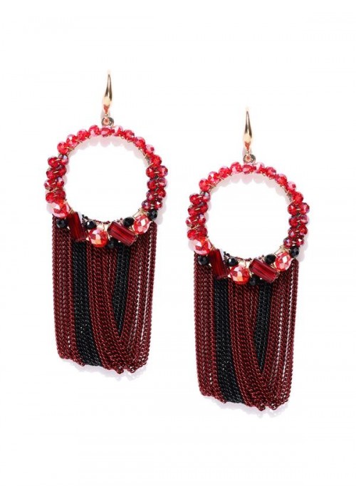 Jewels Galaxy Red & Black Luxuria Gold-Plated Handcrafted Circular Drop Earrings 9666