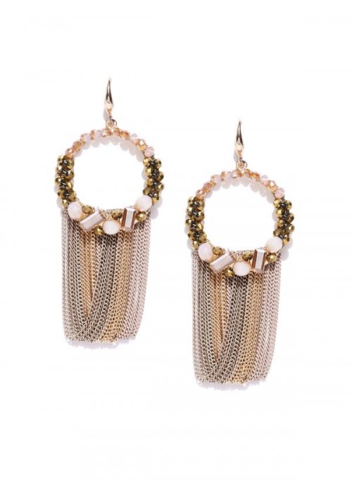 Jewels Galaxy Beige & Off-White Luxuria Gold-Plated Handcrafted Circular Drop Earrings 9667
