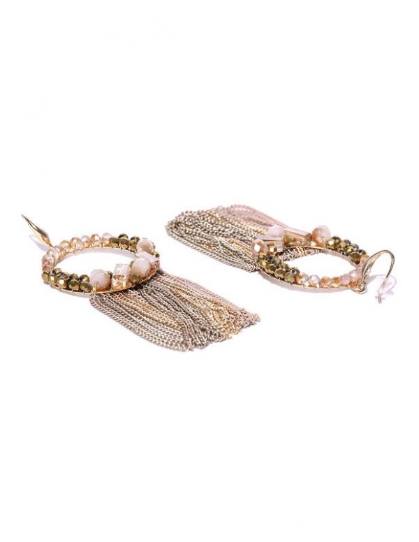 Jewels Galaxy Beige & Off-White Luxuria Gold-Plated Handcrafted Circular Drop Earrings 9667