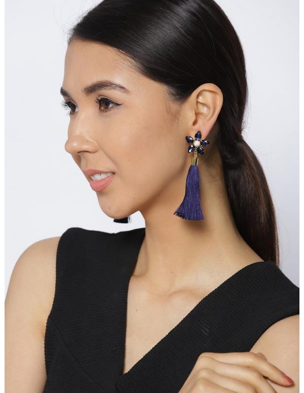 Jewels Galaxy Navy Blue Gold-Plated Tasseled Drop Earrings  9682