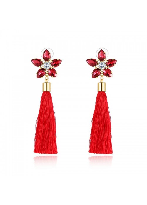 Jewels Galaxy Red Gold-Plated Tasseled Floral Drop Earrings  9683