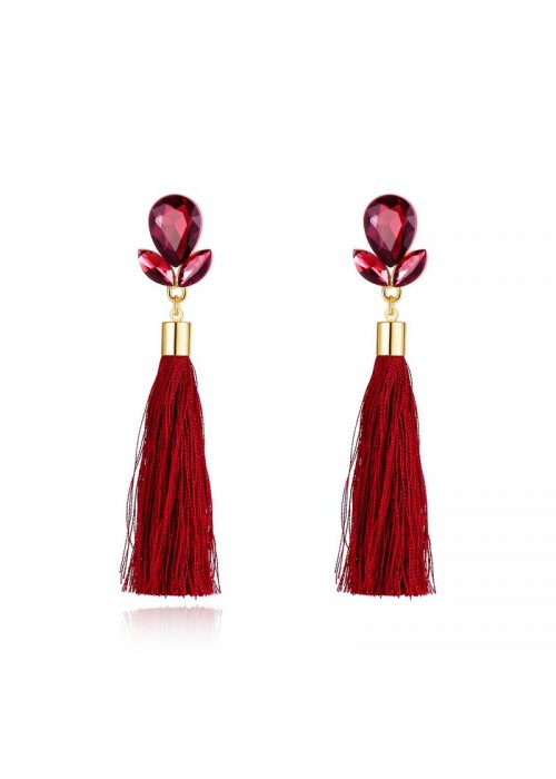 Jewels Galaxy Maroon Gold-Plated Tasseled Contemporary Drop Earrings  9693