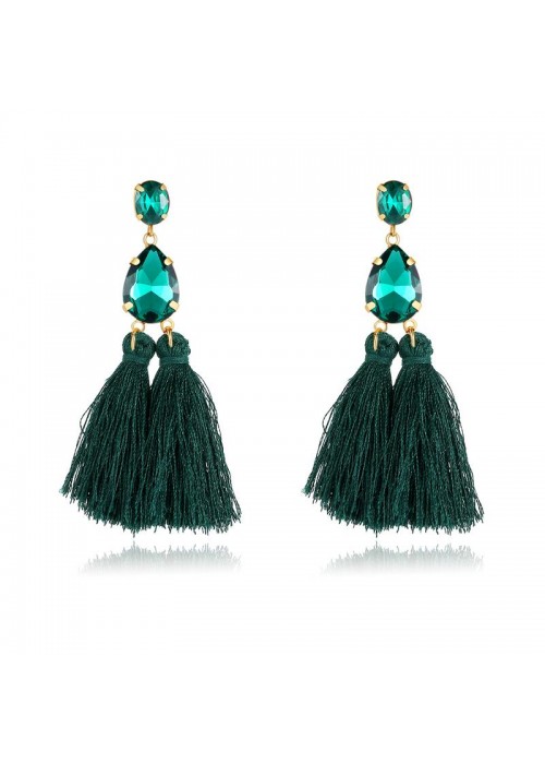 Jewels Galaxy Green Gold-Plated Tasseled Contemporary Drop Earrings  9699