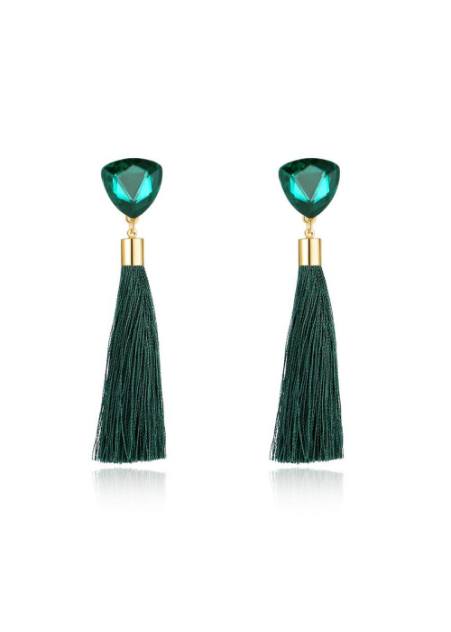 Jewels Galaxy Green Stone-Studded Tasseled Drop Earrings  9701