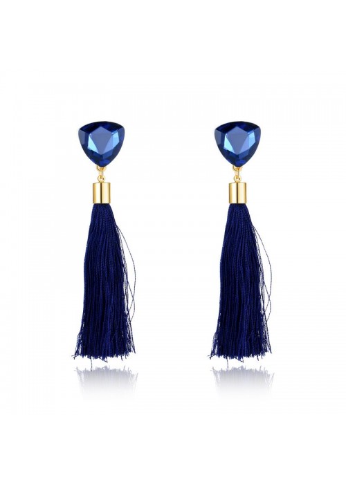 Jewels Galaxy Navy Gold-Plated Tasseled Contemporary Drop Earrings 9704