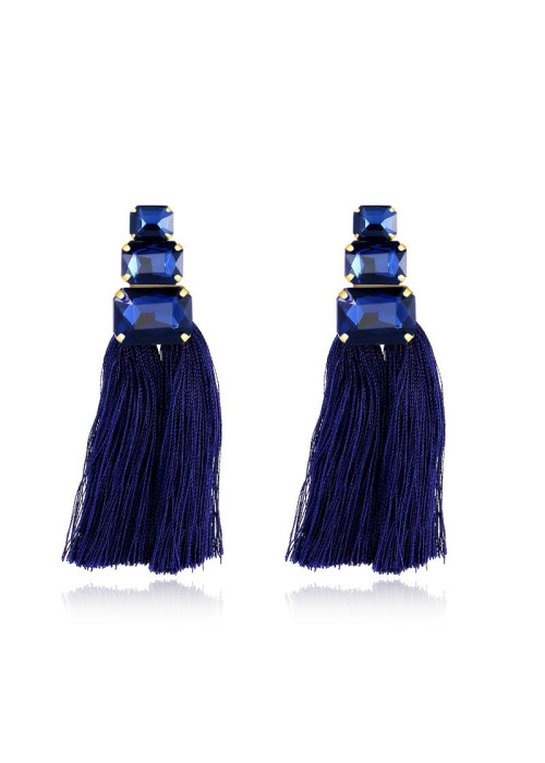 Jewels Galaxy Navy Blue Gold-Plated Tasseled Contemporary Drop Earrings  9721