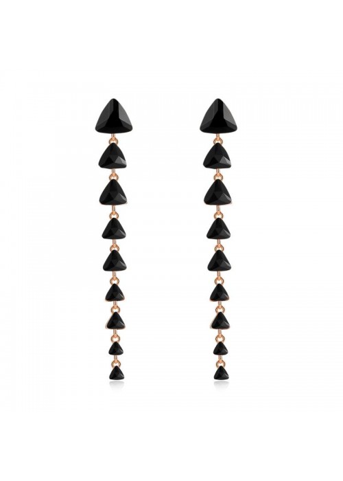 Jewels Galaxy Black Gold-Plated Stone-Studded Triangular Drop Earrings  9729