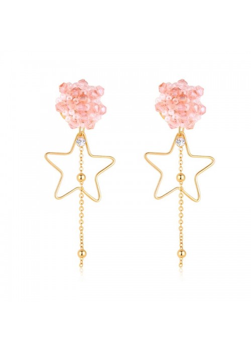 Jewels Galaxy Peach-Coloured & White Gold-Plated Star-Shaped Drop Earrings  9750