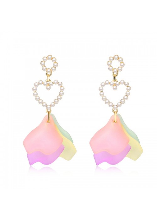 Jewels Galaxy Peach-Coloured & Purple Gold-Plated Contemporary Drop Earrings 9792