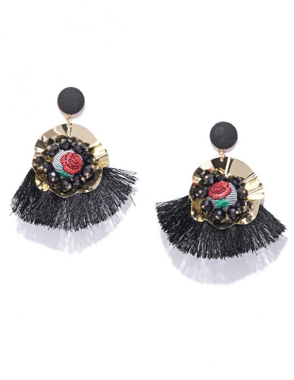 Jewels Galaxy Black Gold-Plated Handcrafted Drop Earrings 35063