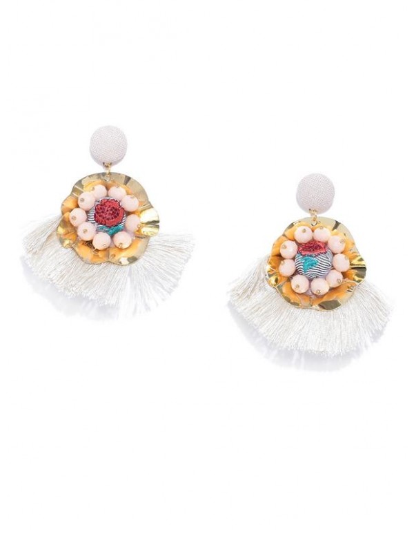 Jewels Galaxy Off-White & Peach-Coloured Gold-...