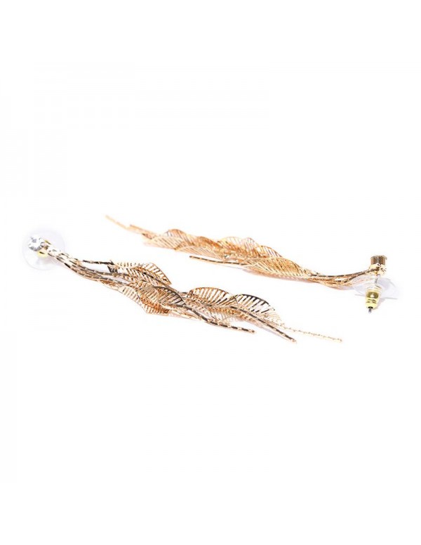 Jewels Galaxy Gold-Plated Handcrafted Feather Shaped Drop Earrings 9519