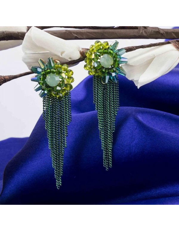 Jewels Galaxy Green Gold-Plated Handcrafted Contemporary Drop Earrings 9525