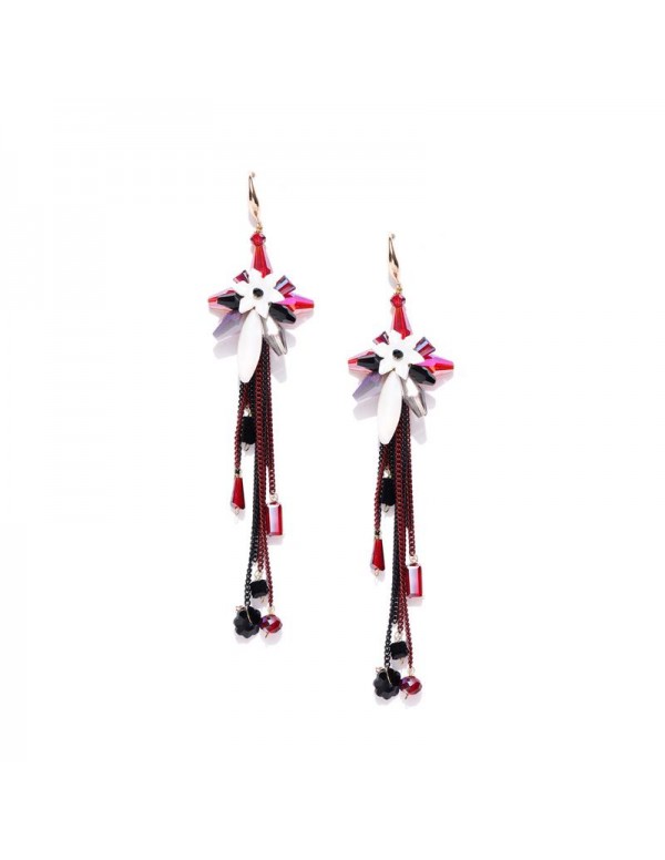Jewels Galaxy Red & Black Handcrafted Contemporary Drop Earrings 9526