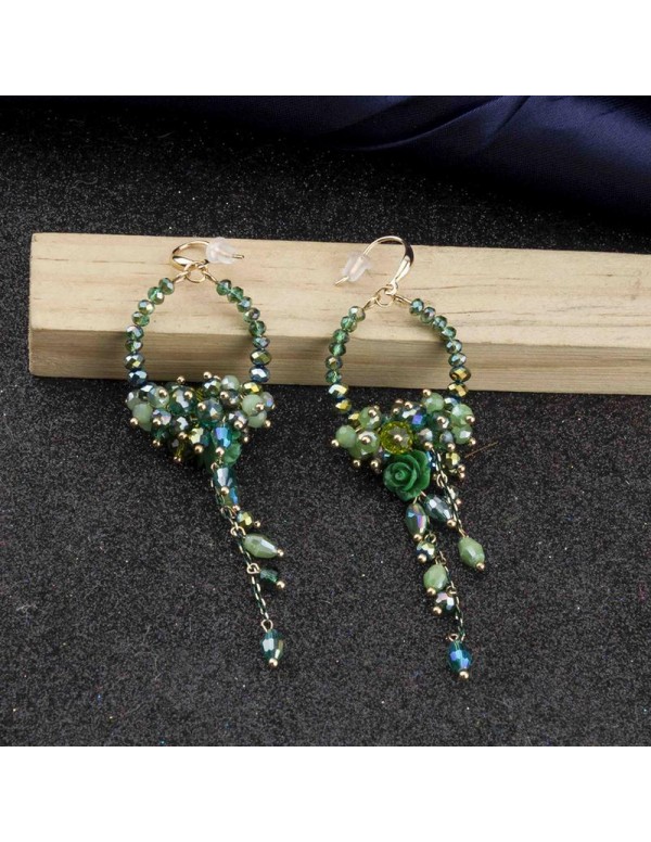 Jewels Galaxy Green Gold-Plated Handcrafted Contemporary Drop Earrings 9534