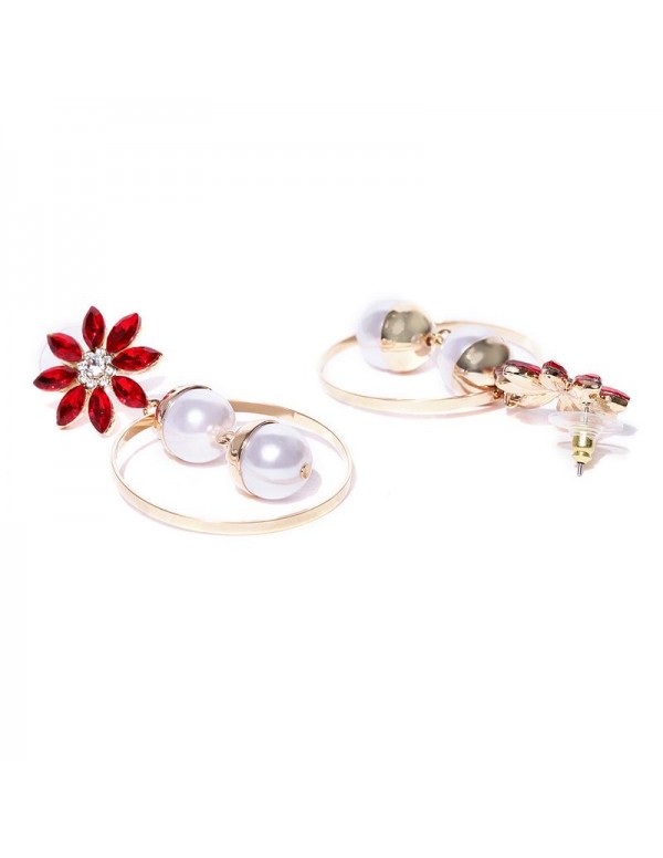 Jewels Galaxy Red Luxuria Gold-Plated Handcrafted Floral Drop Earrings 9582