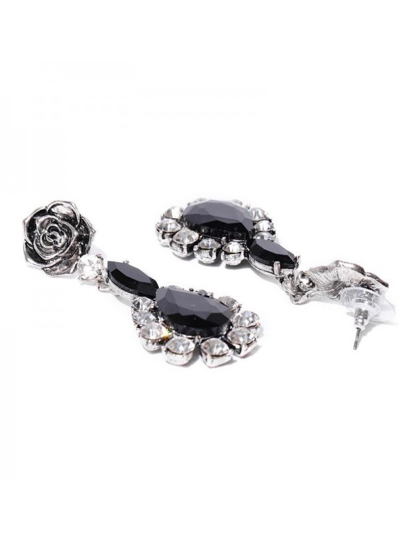 Jewels Galaxy Oxidized Silver-Toned & Black Luxuria Rhodium-Plated Handcrafted Earrings 9587