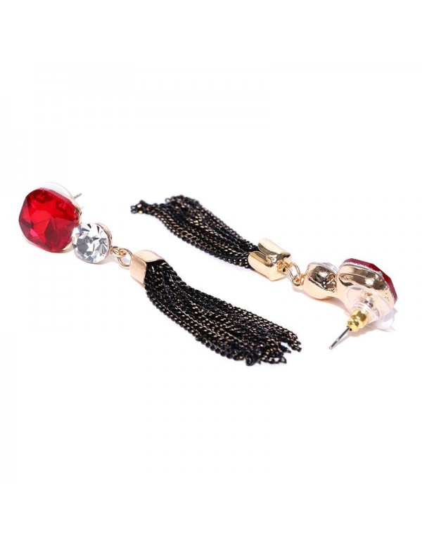 Jewels Galaxy Red & Black Luxuria Gold-Plated Handcrafted Tasseled Drop Earrings 9603