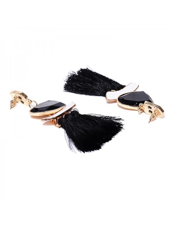 Jewels Galaxy Black & White Luxuria Handcrafted Tasseled Drop Earrings 9620