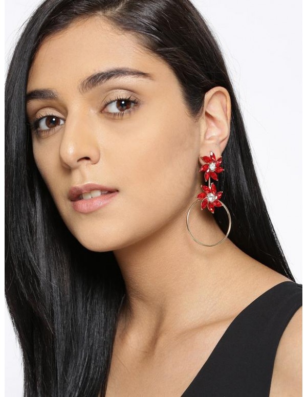 Jewels Galaxy Red Gold-Plated Handcrafted Floral Drop Earrings 9633