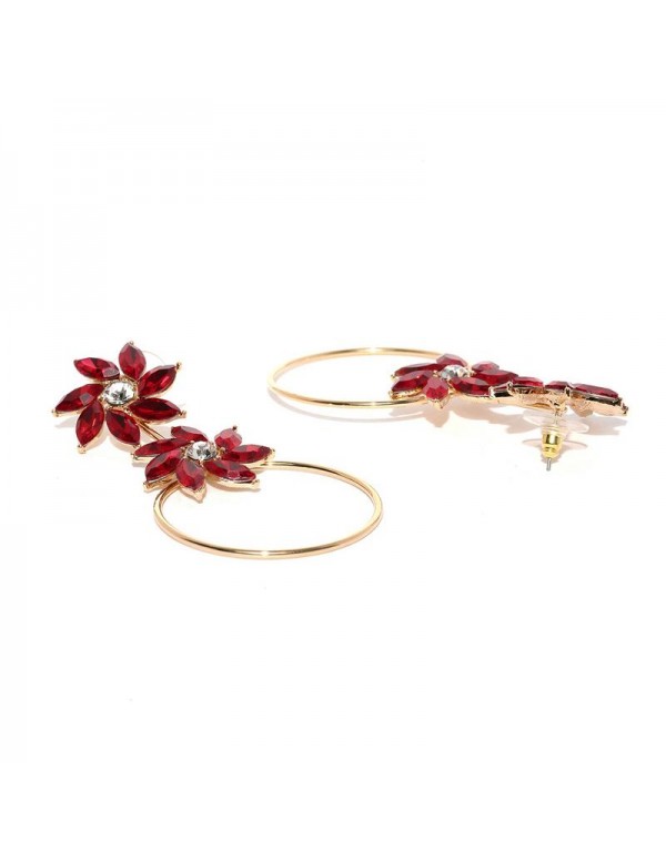 Jewels Galaxy Red Gold-Plated Handcrafted Floral Drop Earrings 9633