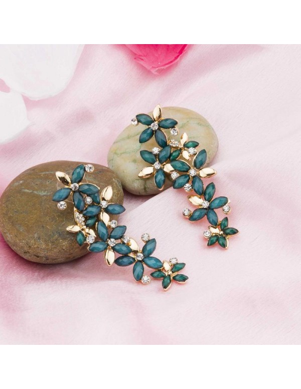 Jewels Galaxy Green Gold-Plated Handcrafted Floral Drop Earrings 9639