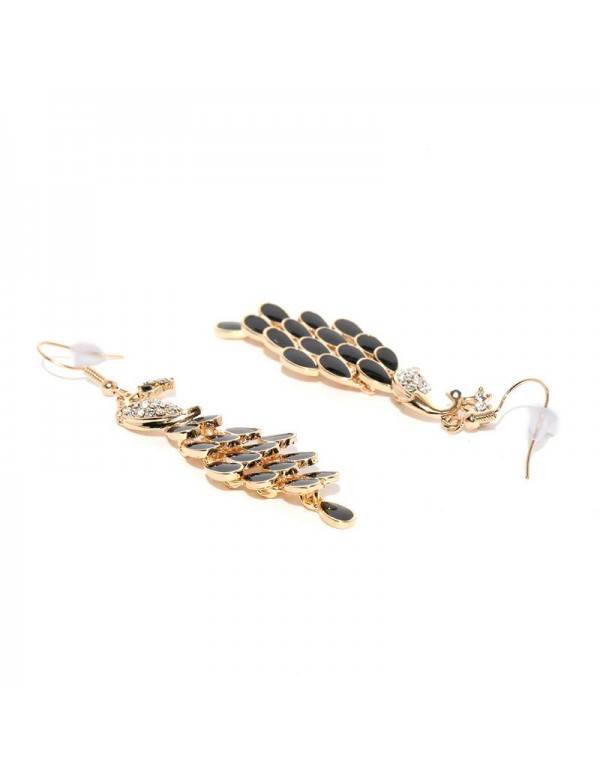 Jewels Galaxy Black Gold-Plated Handcrafted Peacock Shaped Drop Earrings 9650