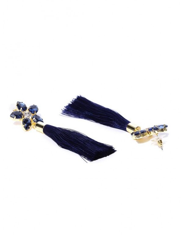 Jewels Galaxy Navy Blue Gold-Plated Tasseled Drop Earrings  9682