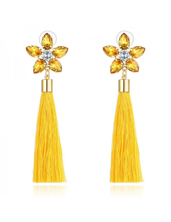Jewels Galaxy Yellow Gold-Plated Tasseled Floral Drop Earrings 9684