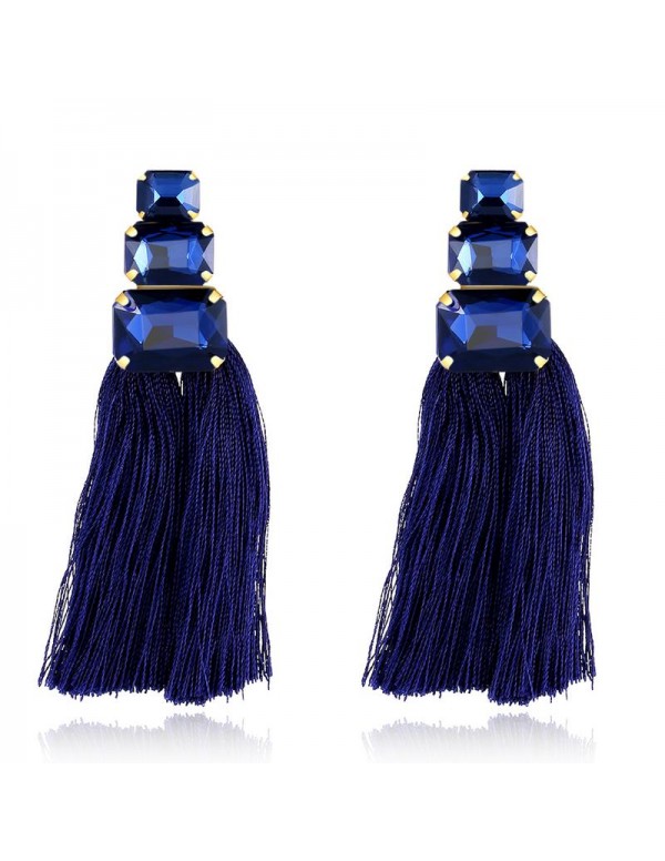 Jewels Galaxy Navy Blue Gold-Plated Tasseled Contemporary Drop Earrings  9721