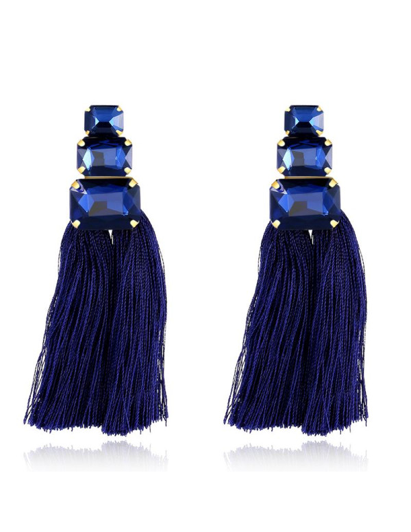 Jewels Galaxy Navy Blue Gold-Plated Tasseled Contemporary Drop Earrings  9721