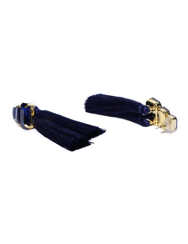 Jewels Galaxy Navy Blue Gold-Plated Tasseled Contemporary Drop Earrings  9721