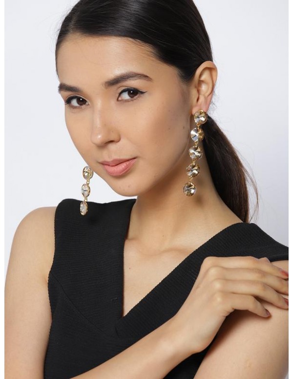 Jewels Galaxy Gold-Plated Stone-Studded Circular Drop Earrings  9736