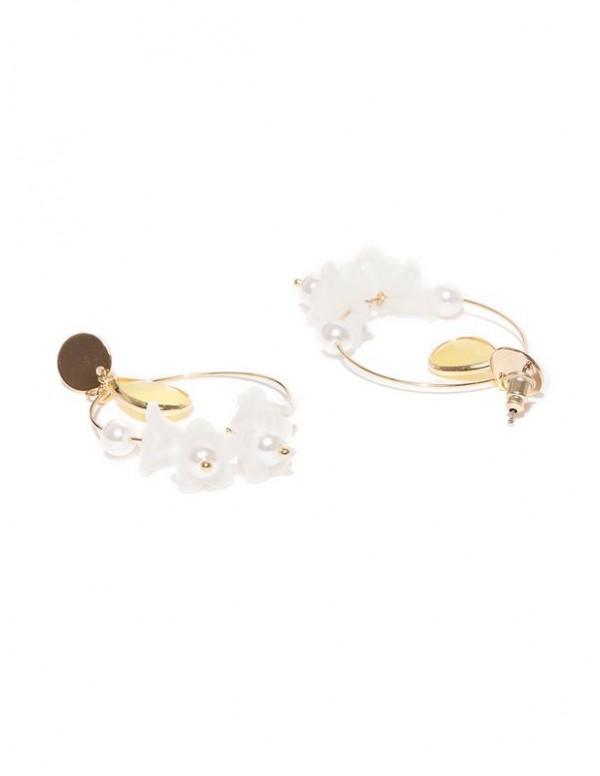 Jewels Galaxy White & Cream-Coloured Gold-Plated Contemporary Drop Earrings  9745